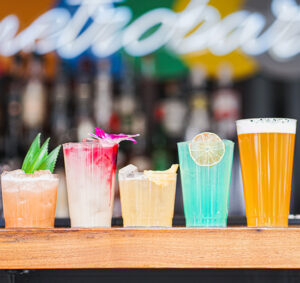 image of different types drinks on counter